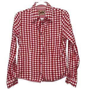 Stockerpoint Red White Gingham Button Front Long Sleeve Trachten Shirt 40 LG